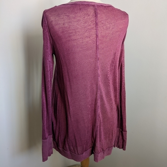 WE the Free Linen Blend Henley low V Neck with ties Oversized L Cranberry Plum - Picture 5 of 12